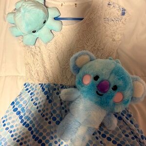 lace and blue polka dot dress (PLUSHIES NOT FOR SALE)